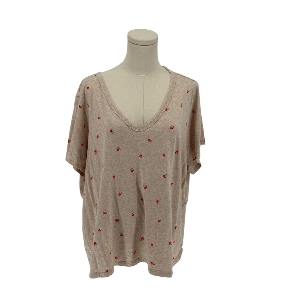 Old Navy Women's Beige Floral V Neck Short Sleeve T Shirt Plus Size XXL